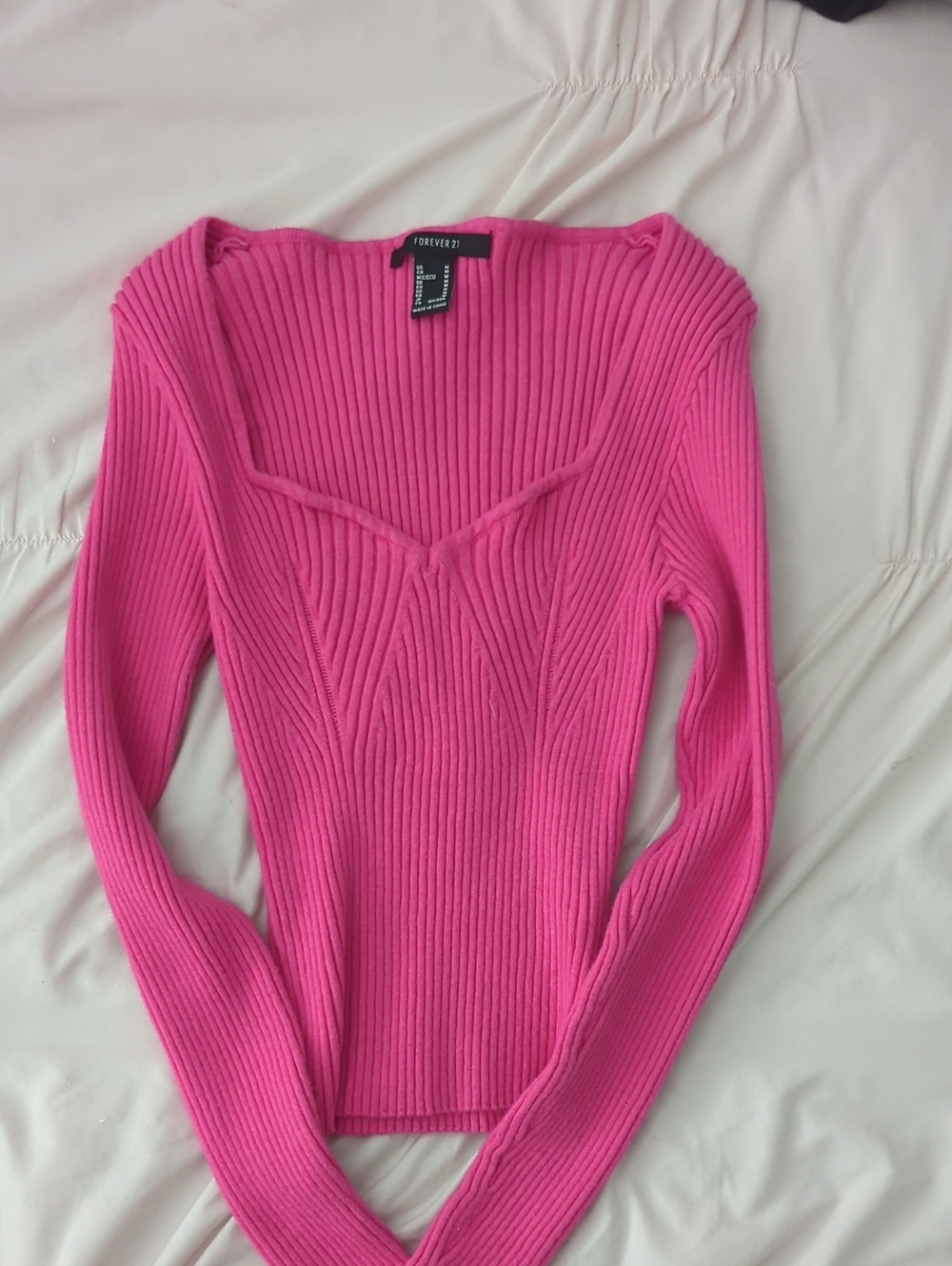 Forever 21 Hot Pink Ribbed V-Neck Sweater